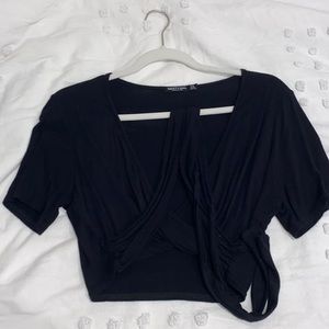 Nasty Gal Black Tie Crop Top
